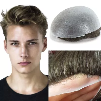 Mens Super Thin Skin Male Wig Real Human Hair Toupee Hairpieces Light Brown • $79.99