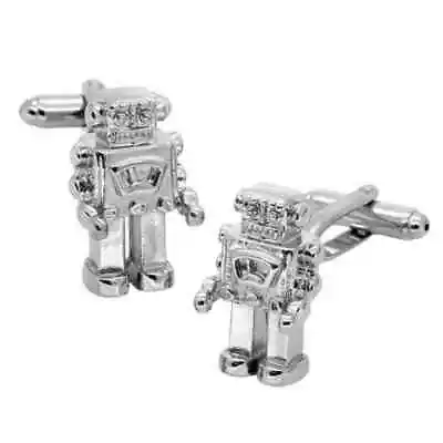 ROBOT CUFFLINKS Retro Outer Space Age Silver Tin Toy Style NEW W GIFT Wedding • $11.95