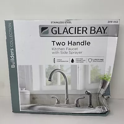 Glacier Bay Builders 2-Handle Standard Kitchen Faucet W/ Sprayer Stainless Steel • $49.99