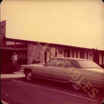 Vintage Snapshot Photo  Classic Car Parked Outside Mid Century Building • $10