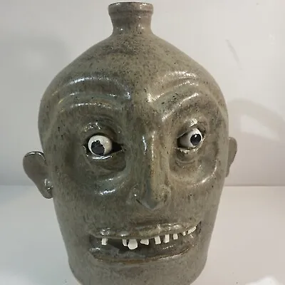 Marvin Bailey Primitive Folk Art Pottery Stoneware Glaze Face Jug Southern SC • $290