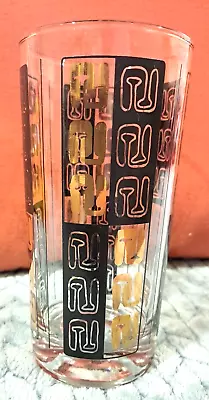 Vintage Glass Highball Black And Gold Etched Design Drinking Glass • $10