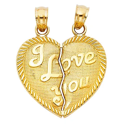 14K Yellow Gold  I Love You  Couple Heart Charm Pendant For Necklace Chain • $240