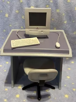 American Girl 1996 Computer Desk & Chair Retired With Macintosh Computer Working • $70