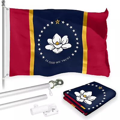 Flag Pole 6FT Silver & Mississippi MS 2022 Flag 3x5FT Combo Printed 150D Poly • $47.95