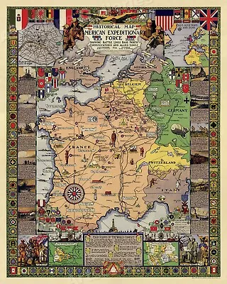 Historical Battle Map Of World War I - 1932 Vintage Style Conflict Map - 24x30 • $22.95