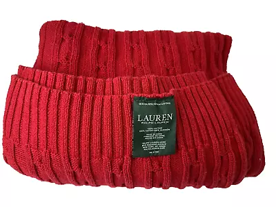 Lauren Ralph Lauren Blanket Red Classic Cable Knit 100% Cotton Throw Lap 50 X 70 • £43.43