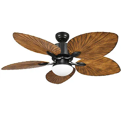 52  Tropical Palm Reversible Ceiling Fan With LED Light And Remote Control Black • $102.99