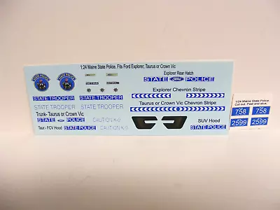Maine State Police 1/24 Waterslide Decal Sheet Set Fits SUV & Pursuit Vehicles • $10.49