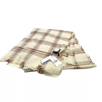 Cejon Heritage Plaid Blanket Scarf 20”x76” Ivory • $14.25