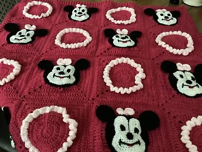 Handmade Crochet Baby Minnie Mouse Blanket 28 Inches X 28 Inches Approx • £18