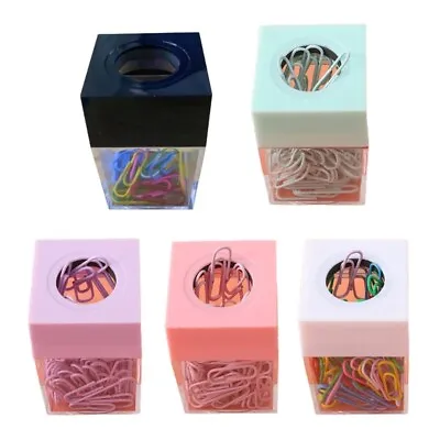 Magnetic Paper Clip Dispenser Holder Clear Paperclips Storage Box With Free Clip • £6.11