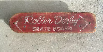 Vintage 1950s ROLLER DERBY  - Red -  Wood Skateboard With Metal Wheels • $99.95