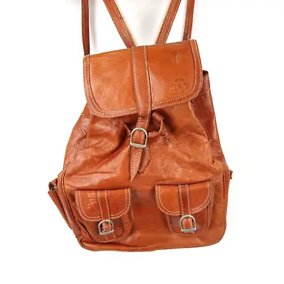 Vintage Tan Leather Backpack Rucksack Western  (W986) • £13.56