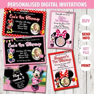 'You PRINT & SAVE' MINNIE MOUSE 1st Birthday Invitation Invite Digital Party • $4.83