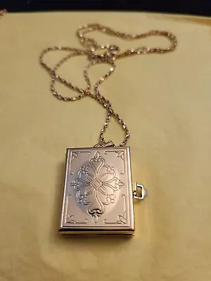 Vintage Book Shaped Gold Tone Vintage Photo Locket 24 Inch Necklace • $35