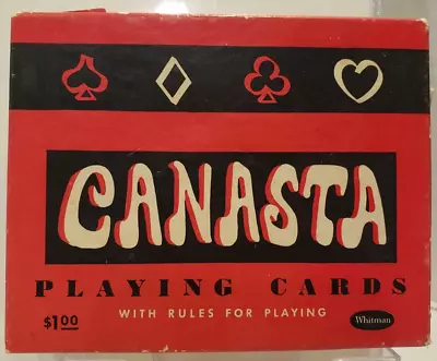 1951 CANASTA PLAYING CARDS - DOUBLE DECKS With BOX By WHITMAN - TRUE VINTAGE • $9.99