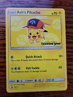 Ash's Pikachu SM111 Black Star Promo Pokemon TCG Card - I Choose You Movie Promo • $14.99