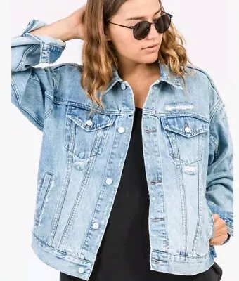 Ksubi Jacket Womens Size M Over Sized Denim Blue Ripped Havoc 12 - 14 $219 • $65