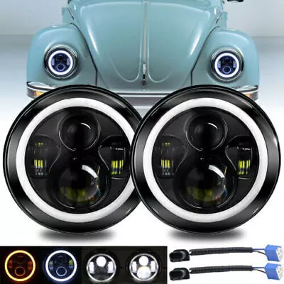 7  Inch Round LED Headlight Projector Halo Angle Eyes For VW Beetle 1967-1979 2X • $46.97