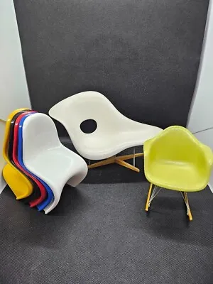 Vitra MIniature Charles & Ray Eames Rocking La Chaise & Panton Chairs Set • $543.11