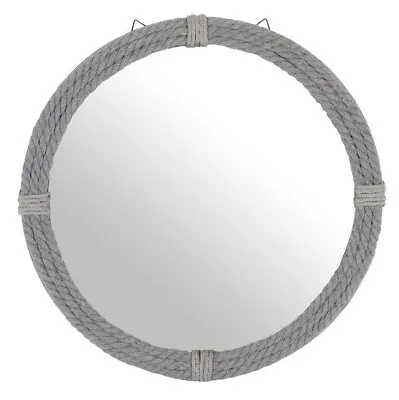 Large Nautical Grey Mirror With Rope Coastal Design Wall Hanging 46 X 46 Cm • £29.99