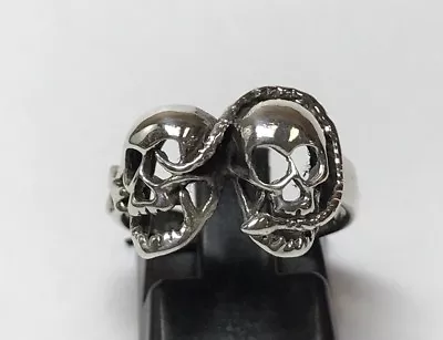 Vintage Unisex Sterling Silver Skull Snake Ring Motorcycle Biker Mens Sz 6.75 • $68