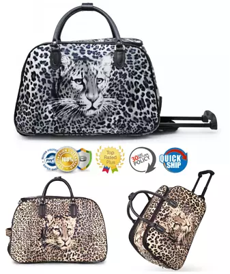 New Ladies Leopard Print Weekend Travel Bag Trolley Holdall Hand Luggage Handbag • £21.99