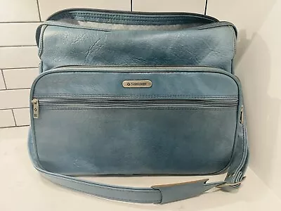 Vintage Leather Samsonite Luggage Carry On Blue Shoulder Bag 14x11x7 • $38