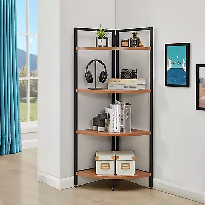 Corner Bookshelf 4 Tier Stand Storage Shelf Modern Black Bookcase Ladder Standin • $96.90