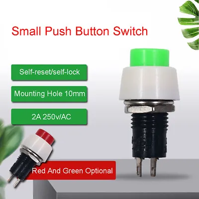 10mm 2A Small-Sized Push Button ON/OFF Momentary Switch Reset Locking Red Green • $4.79