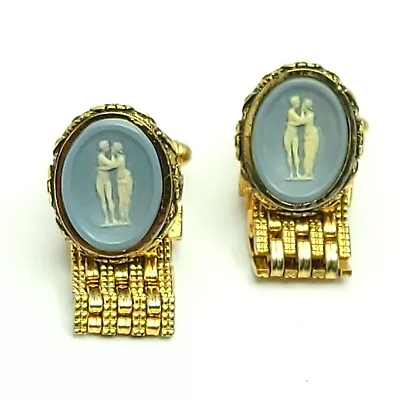 Vintage Dante Blue Cameo Incolay Wrap Cufflinks Gold Tone Museum Masterpiece  • $60