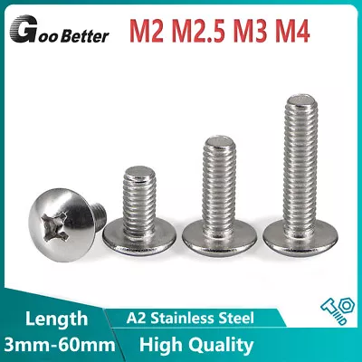 Small M2 M2.5 M3 M4 Phillips Truss Head Screws Flat Mushroom Head Bolt Stainless • £1.50