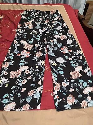 Vince Camuto Women's Black Floral Wide-Leg Dress Pants Black Size 8 NWT (C) • $21