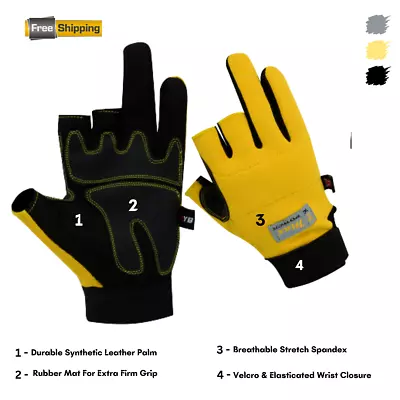 3 Three Half Finger Framer Mechanic Builder Safety Work Carpenter Garden Gloves • $12.77