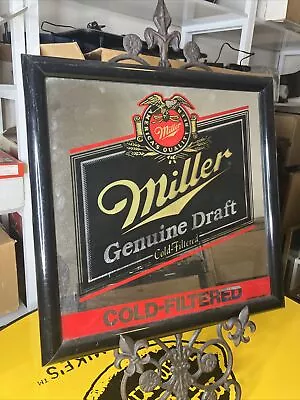 Vintage Miller Genuine Draft  Cold Filtered Draft Beer  Mirror Sign Bar 18” X 18 • $110