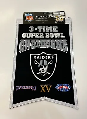 Oakland Raiders NFL 3-Time Super Bowl Champions Embroidered Traditions Banner!!! • $80