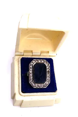 Vtg. Sterling Silver Black Onyx Mourning Ring In Holder • $40