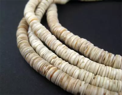 Vintage Ocean Shell Heishi Beads 5mm Ivory Coast African White 25 Inch Strand • $17