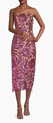 Milly Olea Strapless Sequin Midi-Dress. Floral Design. Sz 12. Retail $695. NWT • $349