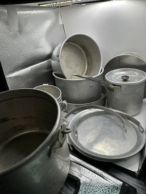 $31.99 • Buy Vintage Aluminum 9  Camping Mess Kit Cooking Set