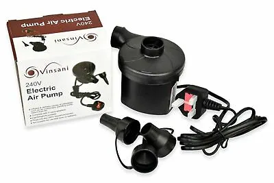 Vinsani 240V Electric AC Air Pump For Paddling Pools Airbeds Inflatables - Black • £10.69