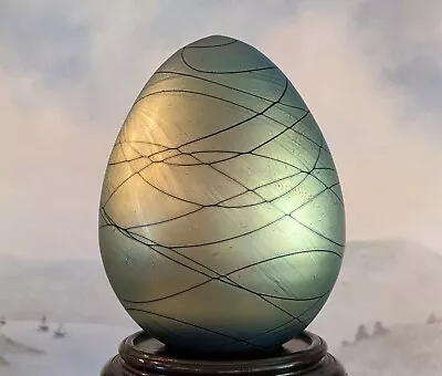 Steven Maslach Large Glass Egg - Iridescent Green With Threaded Design (Easter) • $75