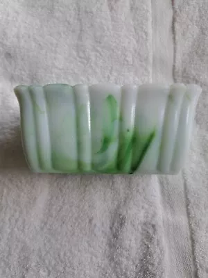 Vintage Akro Agate Green And White Slag Glass Planter • $10