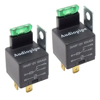 2-Pack 12V 5-Pin Relay With Built In Fuse 30A/40A Auto Metal Mounting Tab SPST • $9.95