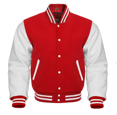 Varsity Letterman Wool & Real Cowhide Leather Sleeves High Quality Bomber Jacket • $89.99