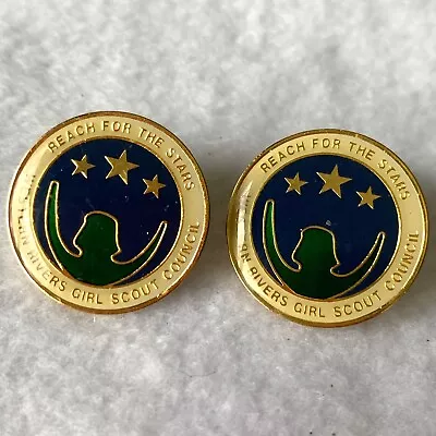 Vintage Reach For The Stars Pin Girl Scouts Western Rivers Council Set Of 2 • $9