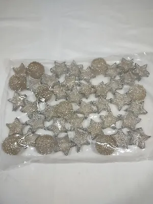 Vase Filler Gold & Silver Stars & Balls Metal Mesh Lot Of 44 • $9