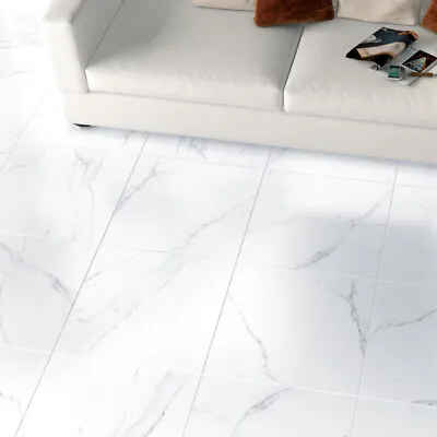 5 M² Square Floor Planks Tiles Self Adhesive White Marble Effect Vinyl FLooring • £40.99