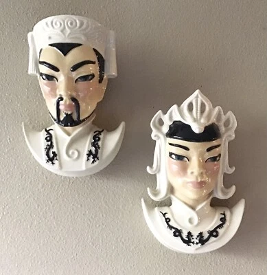 $95 • Buy Vintage Ceramic Arts Studio LOTUS & MANCHU Head Vase Wallpockets WALL POCKETS